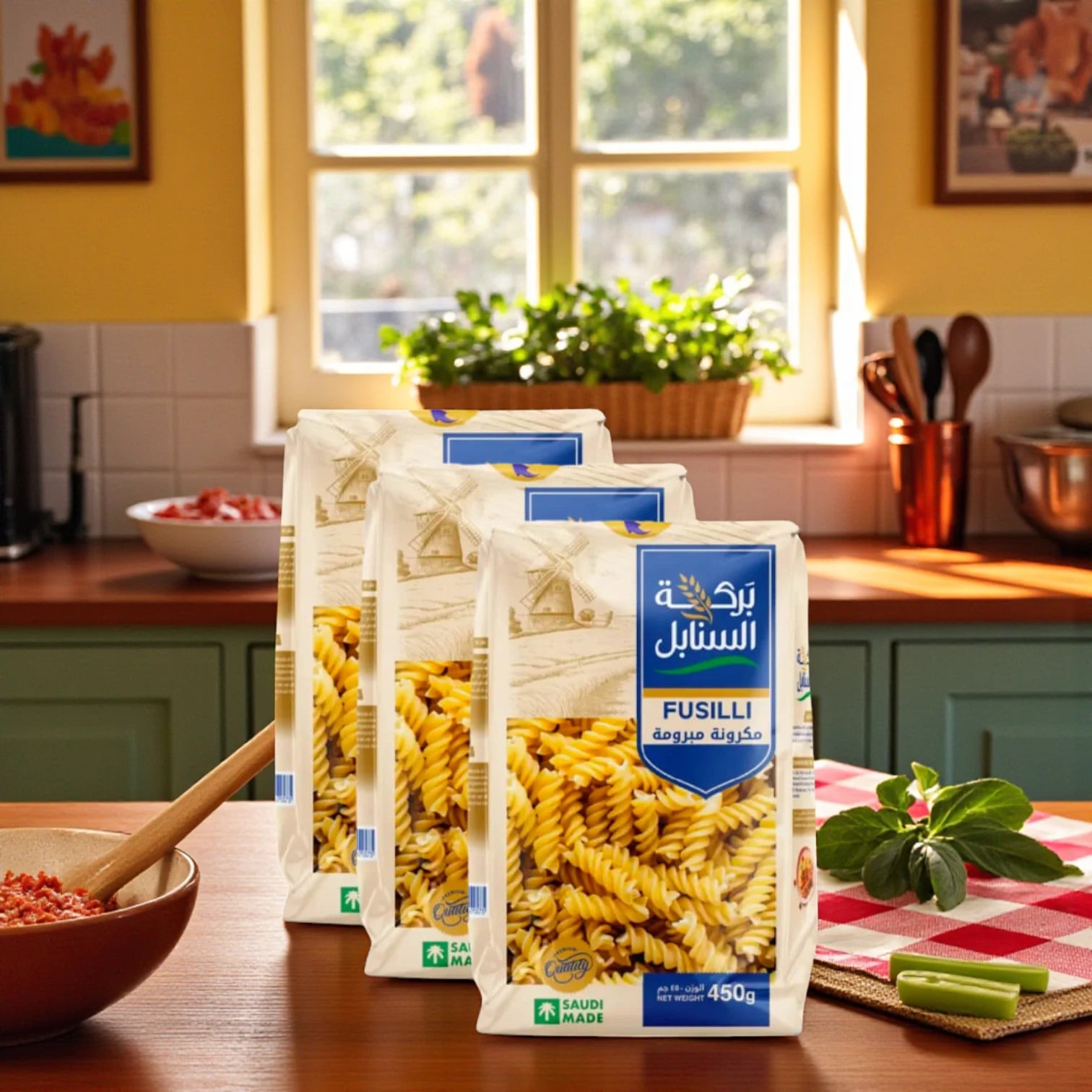 Barakah Sanabel Fusilli Pasta | 3 x 450g Family Pack | Premium Spiral Pasta | Saudi Made | Perfect for Salads, Sauces & Bakes - Damoo