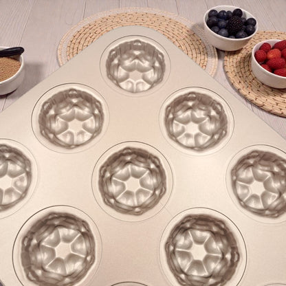 12-Cup Carbon Steel Non-Stick Petal Pattern Cake & Muffin Baking Pan – Mini Dessert Mold Tray (2.5H x 35L x 26.5W CM) - Damoo