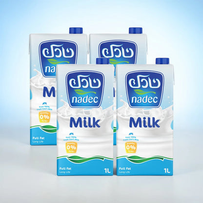 Nadec Long Life Full Fat Milk 4 x 1L – UHT Milk from 100% Fresh Cow’s Milk – Rich & Creamy with Calcium, Protein & Vitamins A & D - Damoo