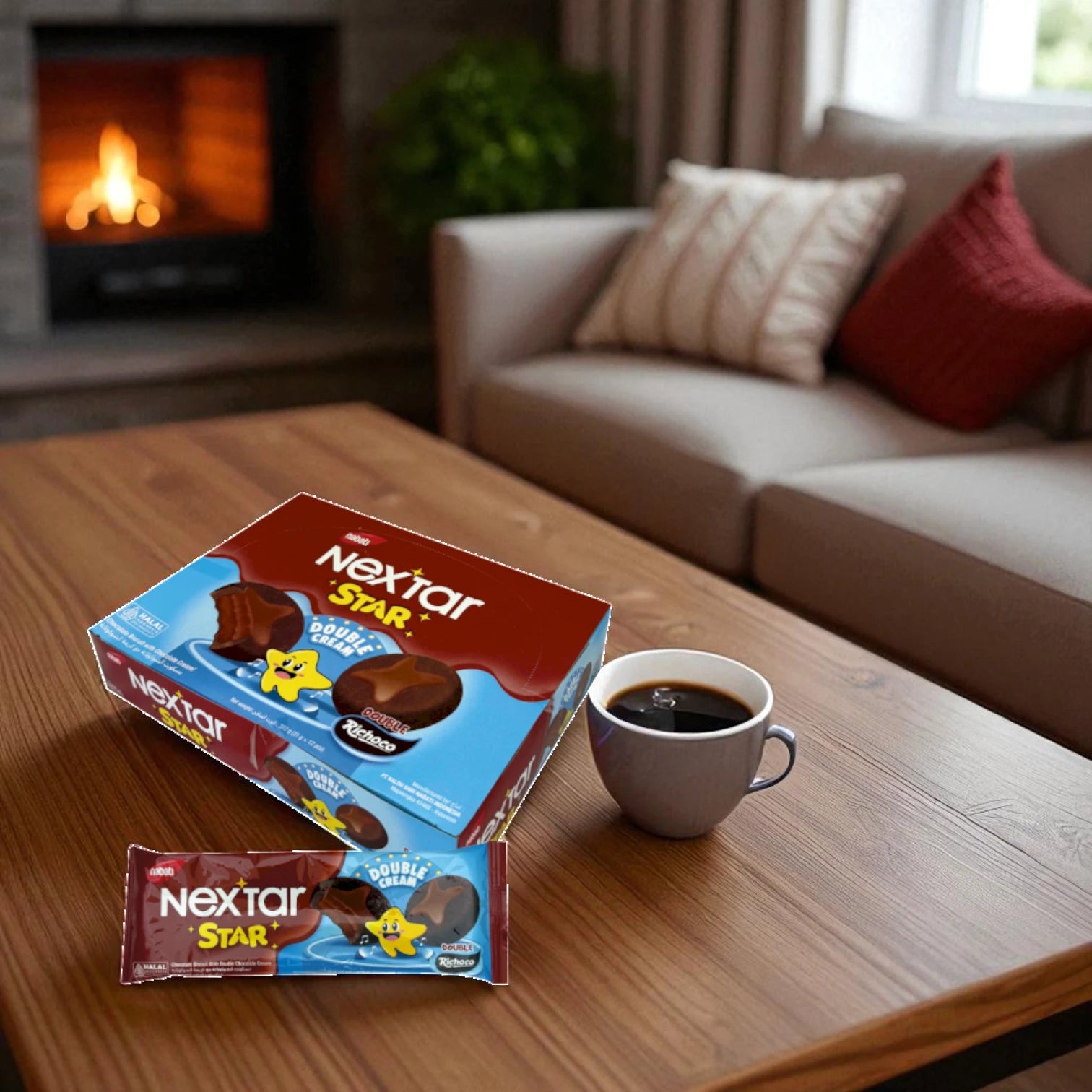Nabati Nextar Star Double Chocolate Cream Biscuits – 372g (12 x 31g) | Halal Certified Soft Chocolate Cookies with Rich Creamy Filling | Delicious Snack for Kids & Adults | Individually Wrapped for On-the-Go Enjoyment - Damoo