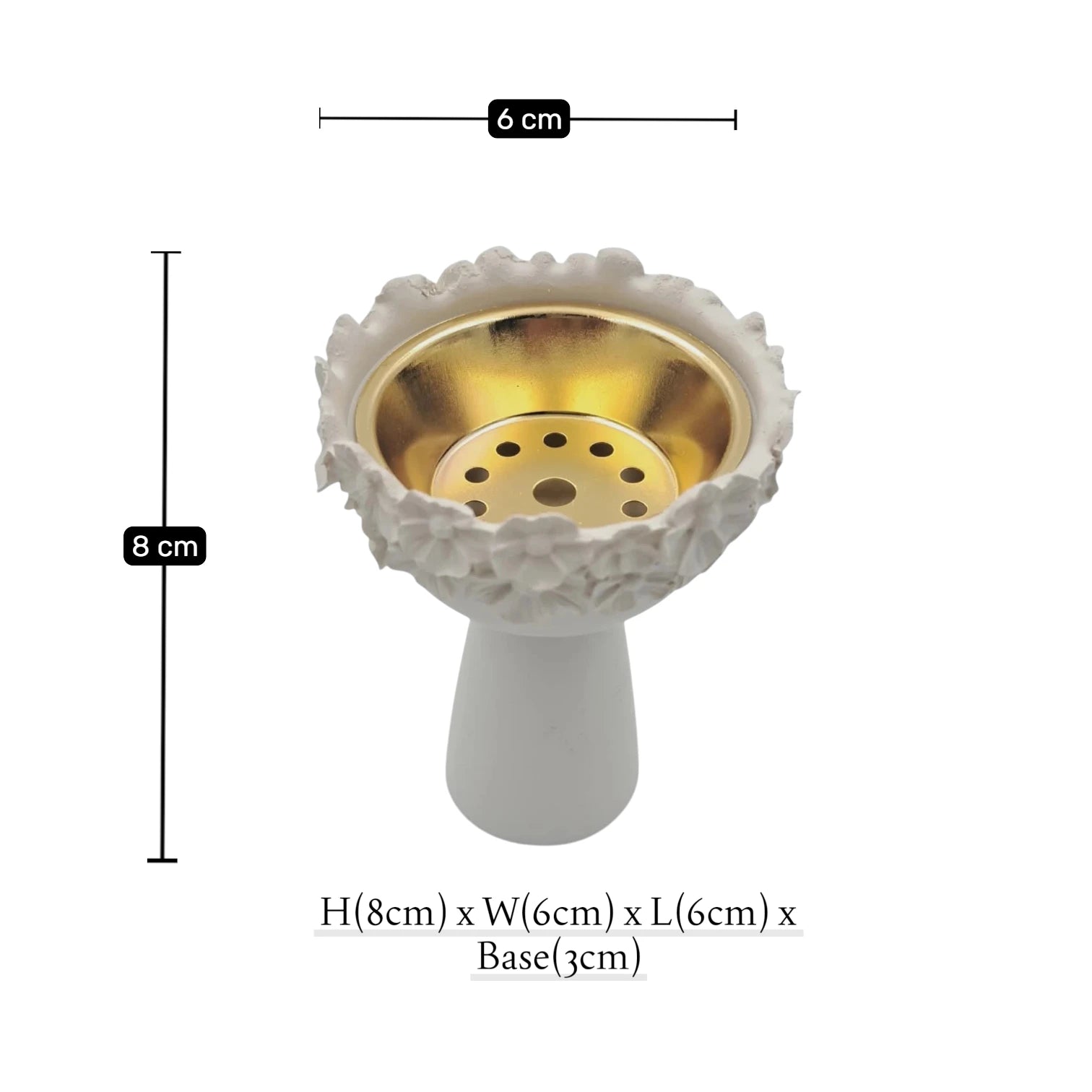 Floral Decorative Incense Burner for Bakhoor Oud, White Ceramic Style Burner with Gold Metal Cup, Elegant Home Fragrance Burner (8H x 6L × 6W CM) - Damoo