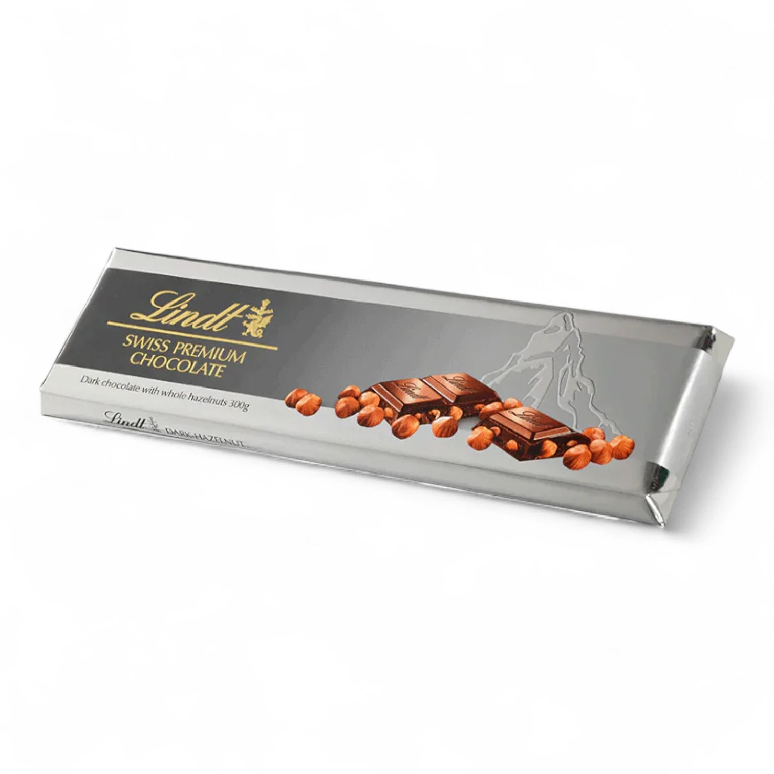 Lindt Swiss Premium Dark Chocolate Bar with Whole Roasted Hazelnuts, 300g – Gourmet Silver Pack, Intense Dark Chocolate, Vegetarian Gift Option - Damoo