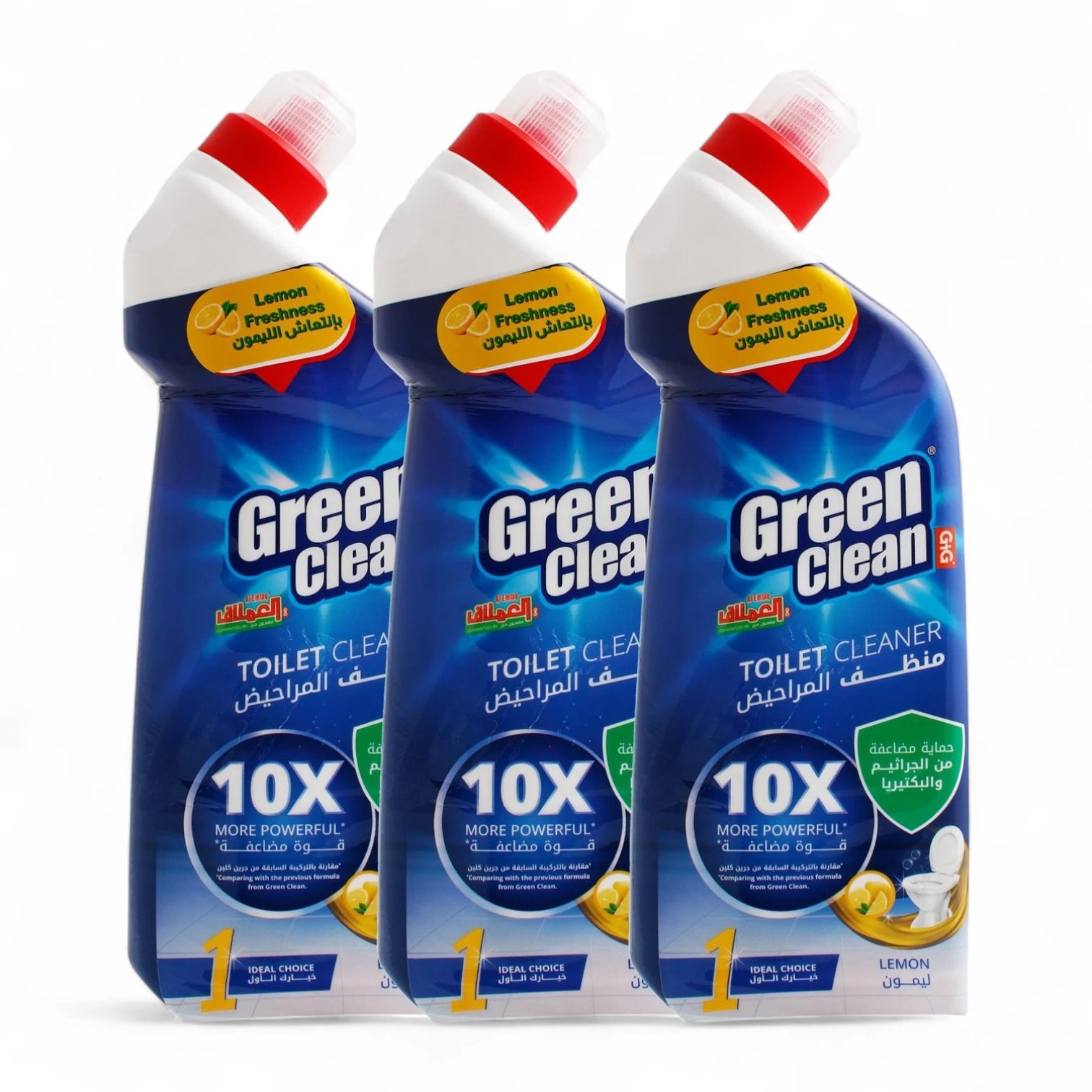 Green Clean Toilet Cleaner Value Pack – 3 x 750ml | 10X Powerful Stain Removal Formula | Lemon Fresh Scent, Thick Gel for Deep Cleaning & Limescale Removal