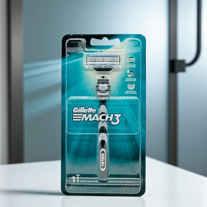 Gillette MACH3 Men’s Razor – 3 Sharp Blades, Enhanced Lubrastrip & Microfin Skin Guard – Comfortable Smooth Shave (1 Razor Handle with 1 Blade) - Damoo