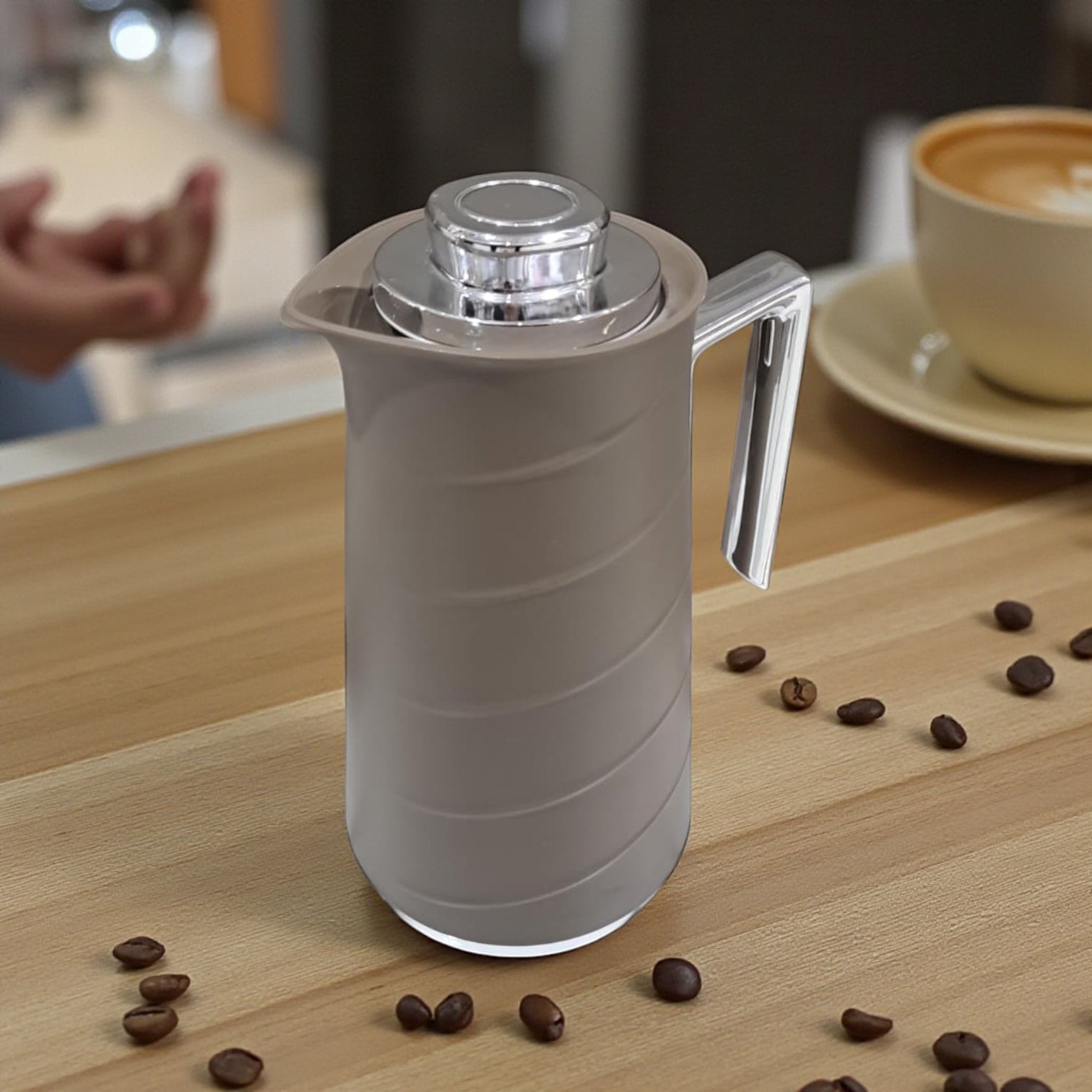 GERMAX  Thermos 1L – Light Brown with Silver Handle | Premium Vacuum Flask for Coffee & Tea – Elegant Design & Long-Lasting Heat Retention - Damoo