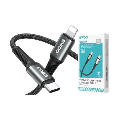 BWOO Type-C to Lightning Fast Charging Cable 27W PD – 2M Braided Nylon, Metal Connectors, 480Mbps Data Sync – Durable USB-C to Lightning Cable for iPhone & iPad (Black)