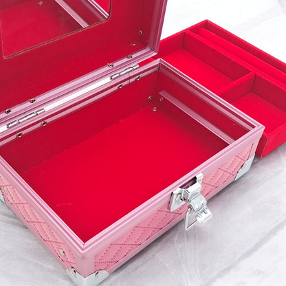 Premium Aluminum Jewelry Storage Box with Mirror & Removable Velvet Organizer – Compact Makeup & Accessories Case (H14cm x W13cm x L18cm) - Damoo