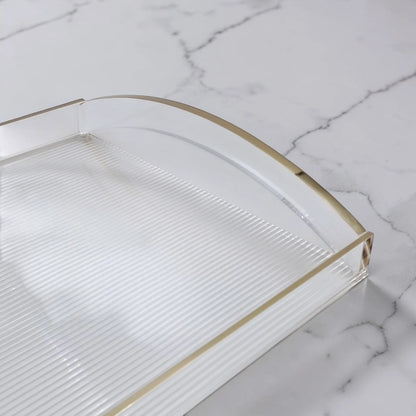 Modern Acrylic Serving Tray with Gold & Silver Handle Design – Clear Rectangular Organizer Tray (7H x 45L x 30W CM) - Damoo