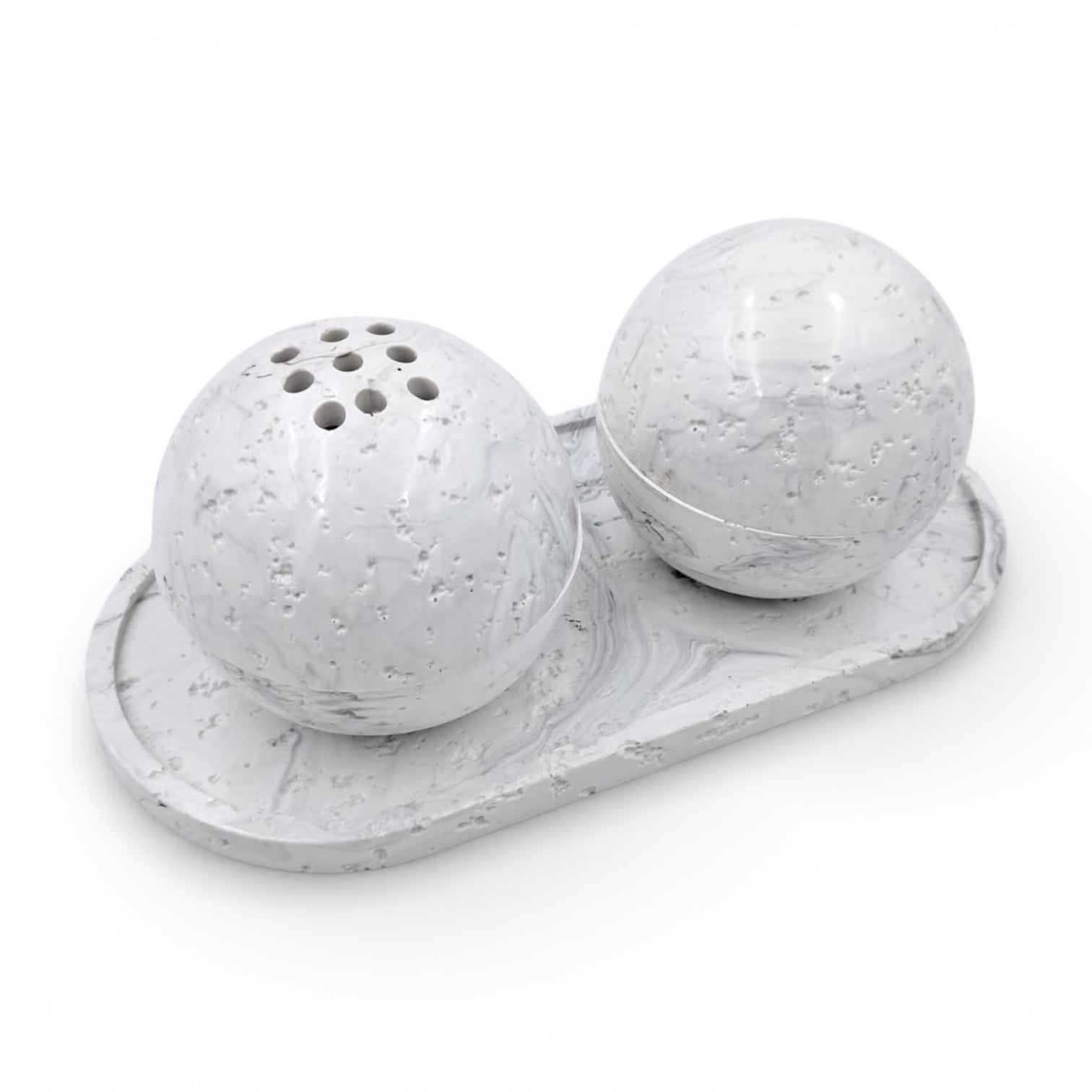 Modern Marble-Style Incense Burner Set with Tray & Storage Box – White Decorative Bakhoor Burner for Home, Majlis & Prayer Space (Burner: 9.5H x 10L × 10W CM) - Damoo
