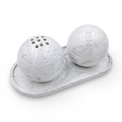 Modern Marble-Style Incense Burner Set with Tray & Storage Box – White Decorative Bakhoor Burner for Home, Majlis & Prayer Space (Burner: 9.5H x 10L × 10W CM) - Damoo