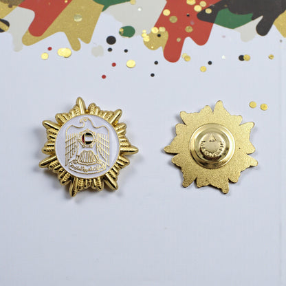 UAE National Emblem Gold Magnetic Pin Badge – Round Enamel Lapel Brooch with Eagle Design | 3.5cm Commemorative Accessory - Damoo