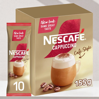Nescafé Cappuccino Instant Coffee Mix – 10 Sachets (15.5g Each) | Creamy Café-Style Frothy Coffee | Premium Instant Cappuccino - Damoo