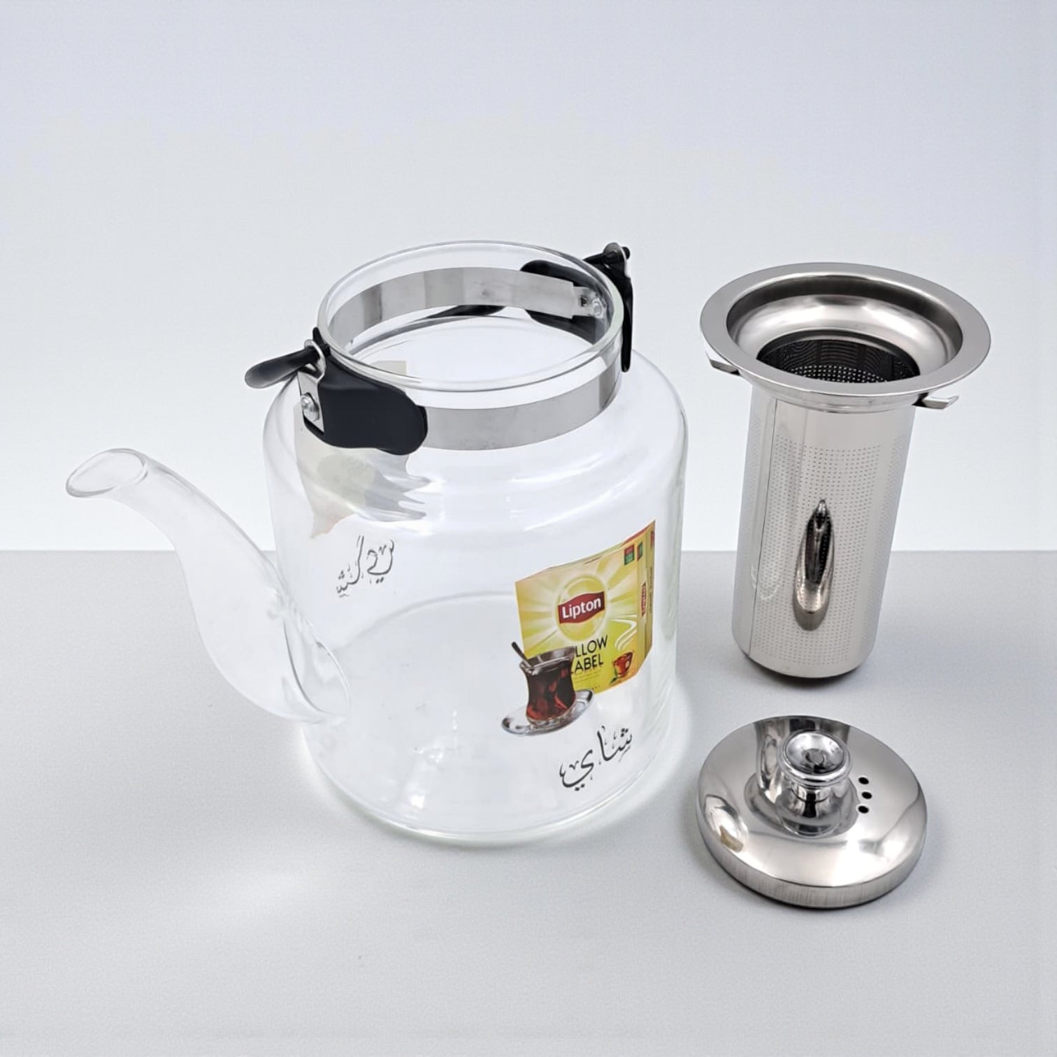Pyrex Glass Teapot with Stainless Steel Infuser | Heat-Resistant Clear Tea Kettle with Black Handle for Family Use | Borosilicate Teapot for Karak, Tea & Coffee Brewing