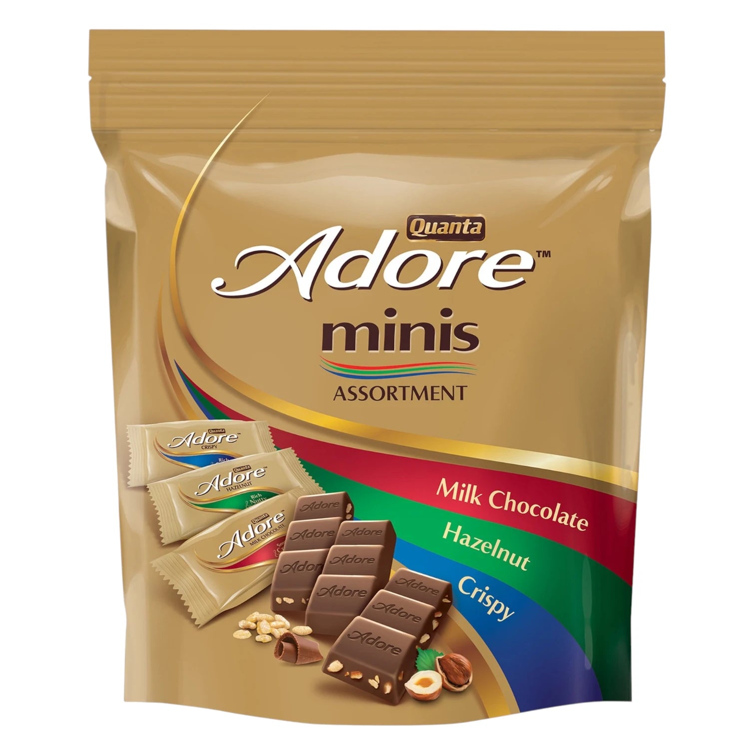 Quanta Adore Mini Assorted Chocolates – 244g | Crispy, Hazelnut & Milk Chocolate Delights in One Pack - Damoo