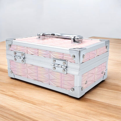 Premium Aluminum Jewelry Storage Box with Mirror & Removable Velvet Organizer – Compact Makeup & Accessories Case (H14cm x W13cm x L18cm) - Damoo