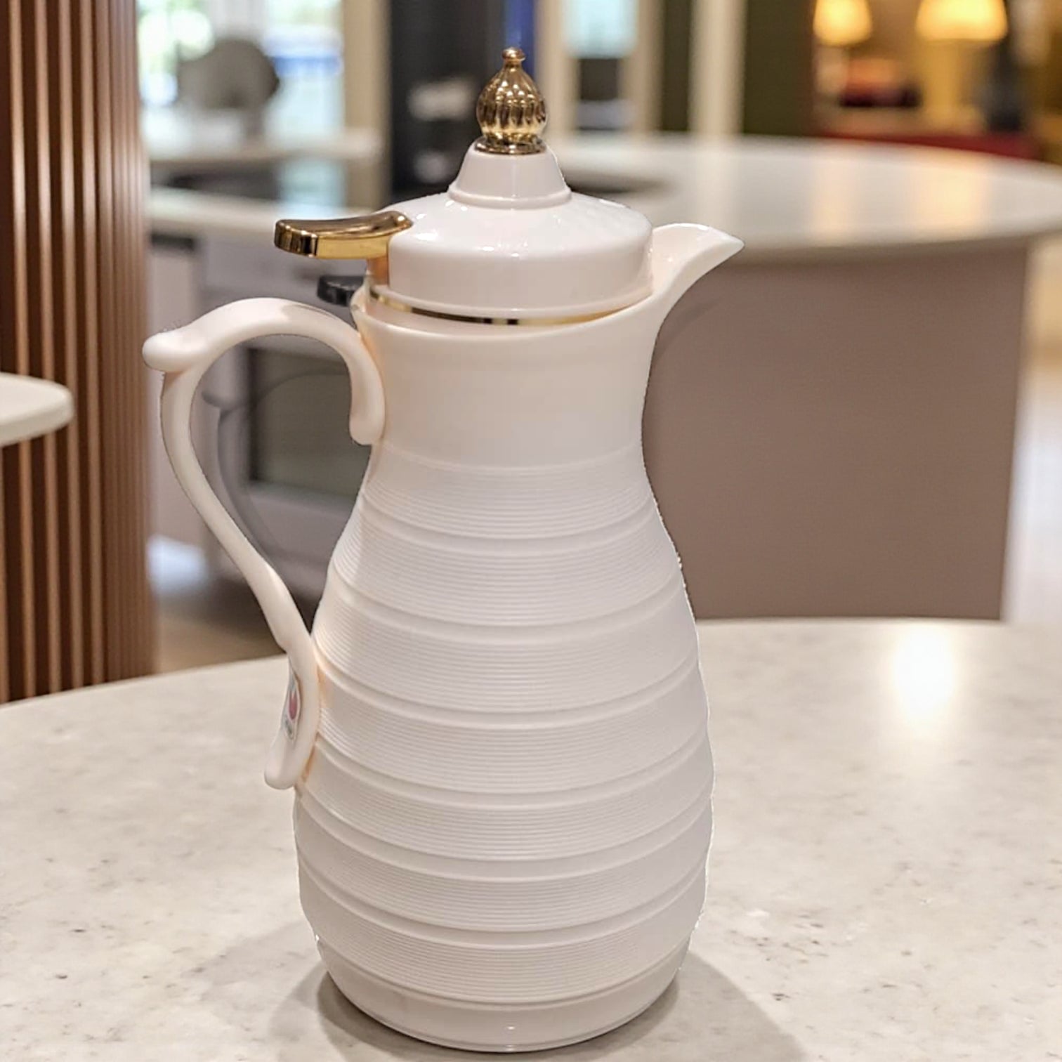 GERMAX Original Luxury Vacuum Flask 1L – Arabic Coffee & Tea Thermos | Elegant Gold Lid & Handle | 12H Hot / 24H Cold | Premium Glass Liner | Made in China - Damoo