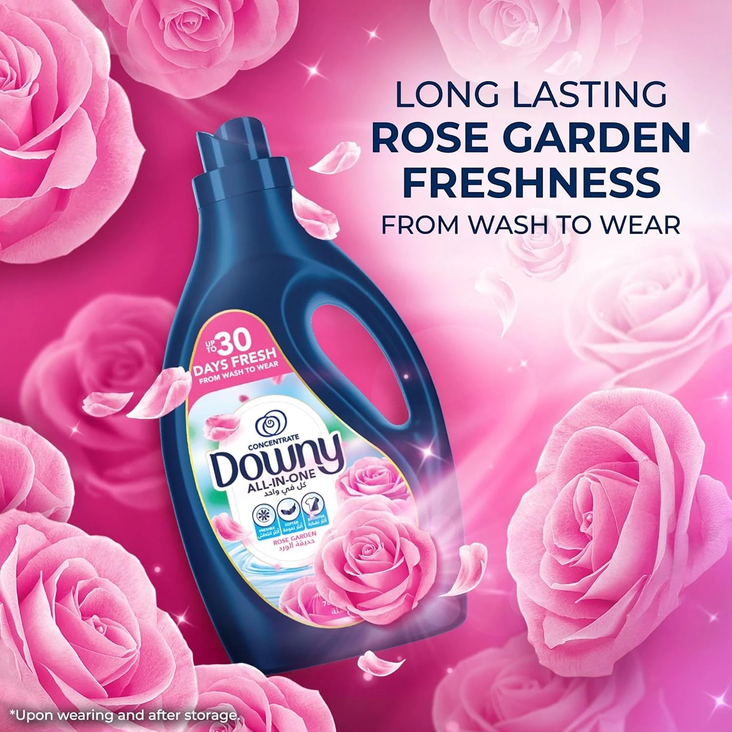 Downy All-in-One Concentrate Fabric Softener Rose Garden 1L – Long Lasting Freshness, Softener, Anti-Static & Wrinkle Care - Damoo