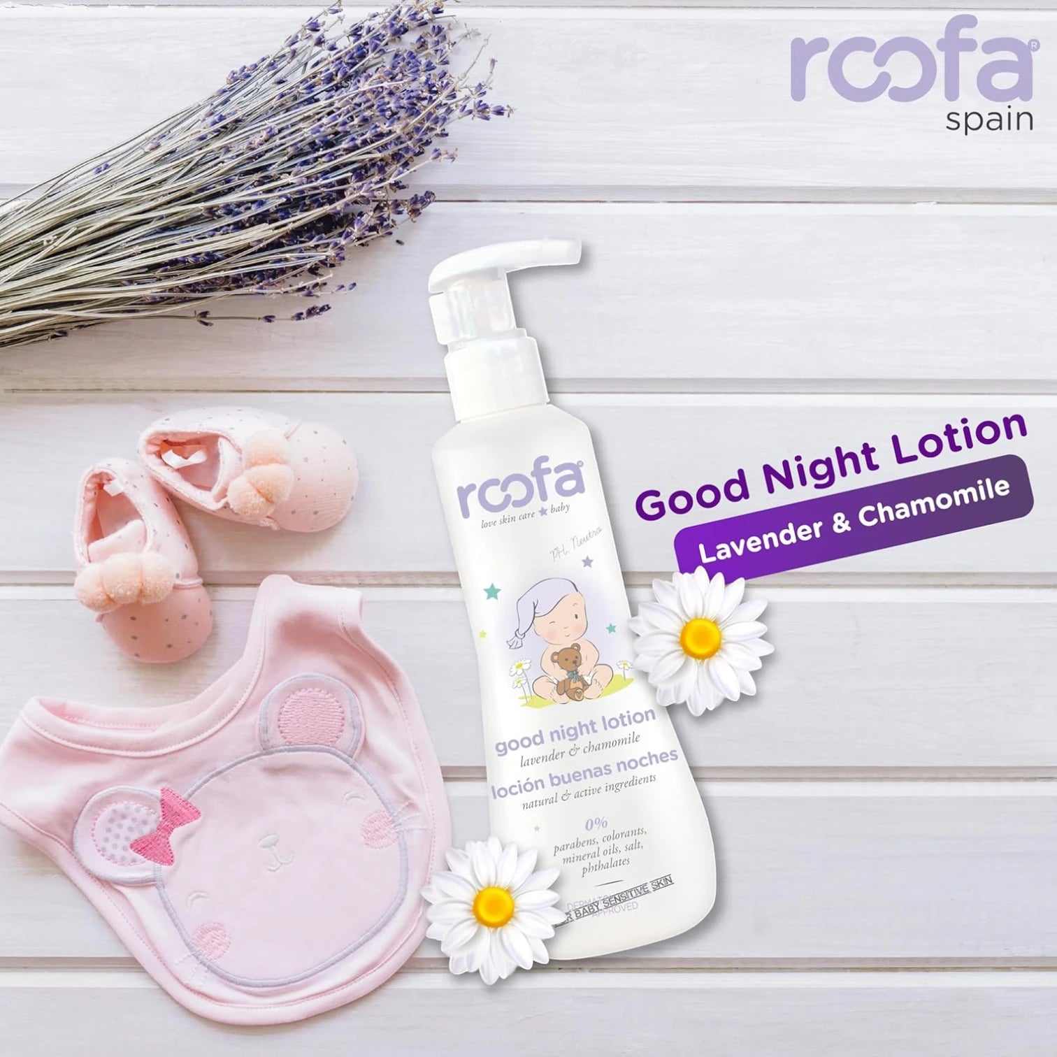 Roofa Good Night Natural Baby Lotion – 200ml | Lavender, Chamomile & Shea Butter | Gentle Moisturizer for Newborns & Sensitive Skin – Made in Spain - Damoo