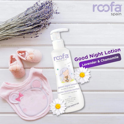 Roofa Good Night Natural Baby Lotion – 200ml | Lavender, Chamomile & Shea Butter | Gentle Moisturizer for Newborns & Sensitive Skin – Made in Spain - Damoo