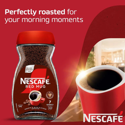 Nescafé Red Mug Instant Coffee Jar 95g – Smooth & Rich Signature Roast | Medium Roast Blend of Robusta & Arabica | 48 Cups | Caffeinated | Easy to Prepare - Damoo