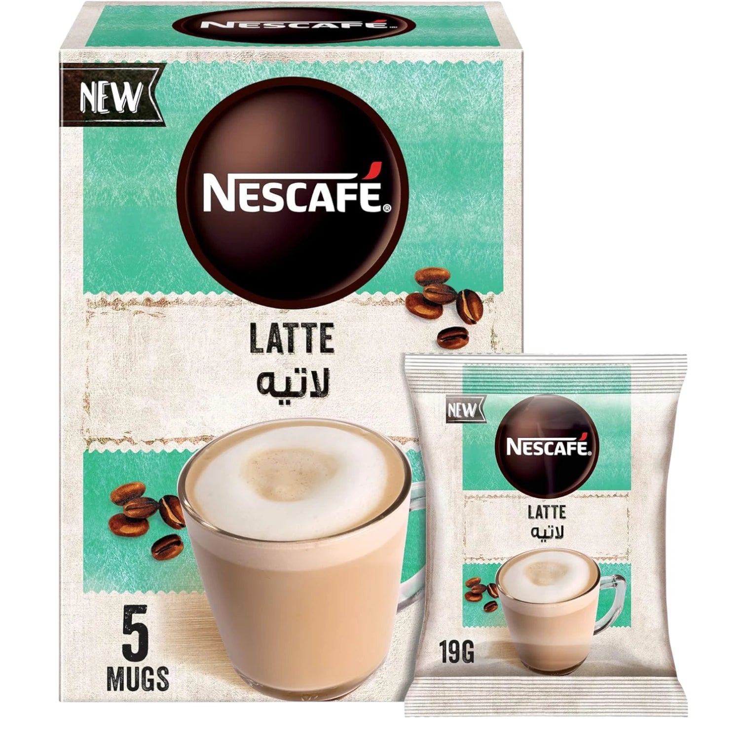 Nescafé Latte Instant Coffee Mix – 5 Sachets (19g Each) | Creamy Café-Style Cappuccino | Low Fat, No Artificial Flavours - Damoo