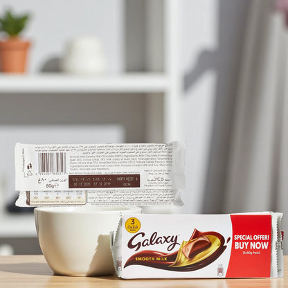 Galaxy Smooth Milk Chocolate Bar – 3 x 80g Pack (240g Total) – Silky & Creamy Treat  | Special Offer Pack - Damoo