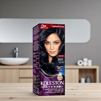 Wella Koleston Intense Hair Color Cream 301/0 Blue Black – 100% Grey Coverage, Argan Oil Infused, Long-Lasting Color for 8 Weeks – Salon Quality Permanent Hair Dye – 1 Tube - Damoo