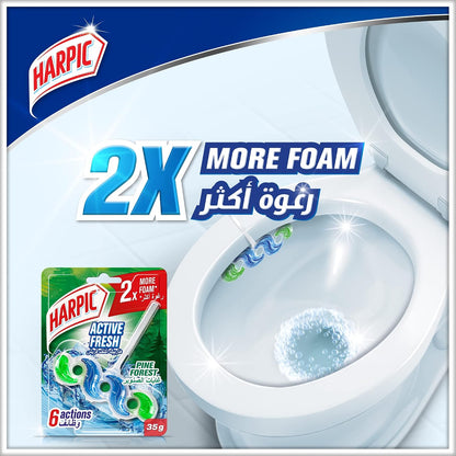 Harpic Fresh Power 6 Toilet Cleaner Rim Block 35g Pine Forest – Shine, Cleaning Foam, Anti-Limescale & Fresh Fragrance