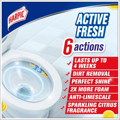 Harpic Fresh Power 6 Toilet cleaner Rim Block 35g – Sparkling Citrus | 6 Actions | Anti-Limescale | Cleaning Foam | Bleach & Phosphate Free