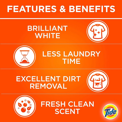 Tide Washing Powder LS 5Kg – Powerful Stain & Dirt Removal, Best Whiteness for Bright and Brilliant Whites, Fresh Clean Scent, Fast & Easy Laundry Without Pre-Soaking, Prewashing, or Scrubbing, Suitable for All Washing Machines - Damoo