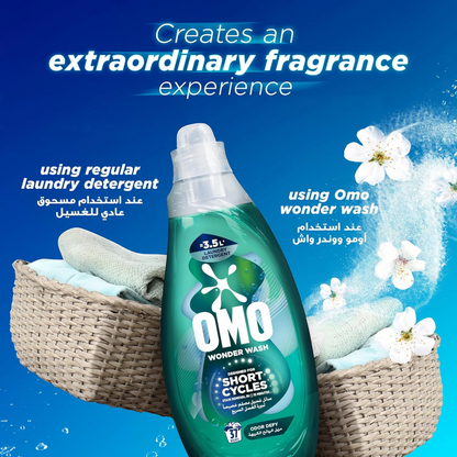OMO Wonder Wash Liquid Laundry Detergent Odor Defy 1480ml x2 Pack – Fast Stain Removal in 15 Minutes, Designed for Short Cycles, Long-Lasting Freshness - Damoo