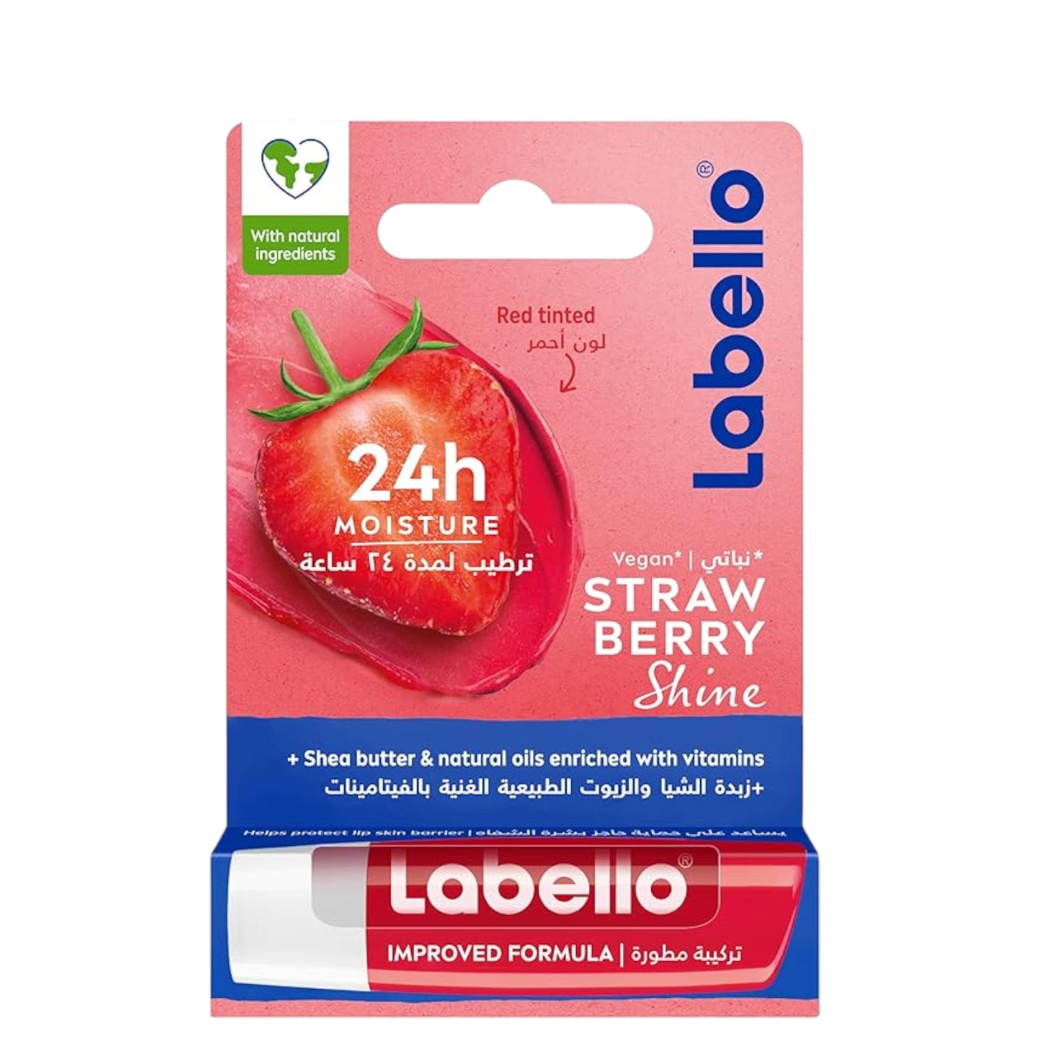 Labello Strawberry Shine Lip Balm – 24H Moisture, Vegan Formula, Red-Tinted Hydration with Shea Butter & Natural Oils – Smooth & Nourishing Lip Care - Damoo