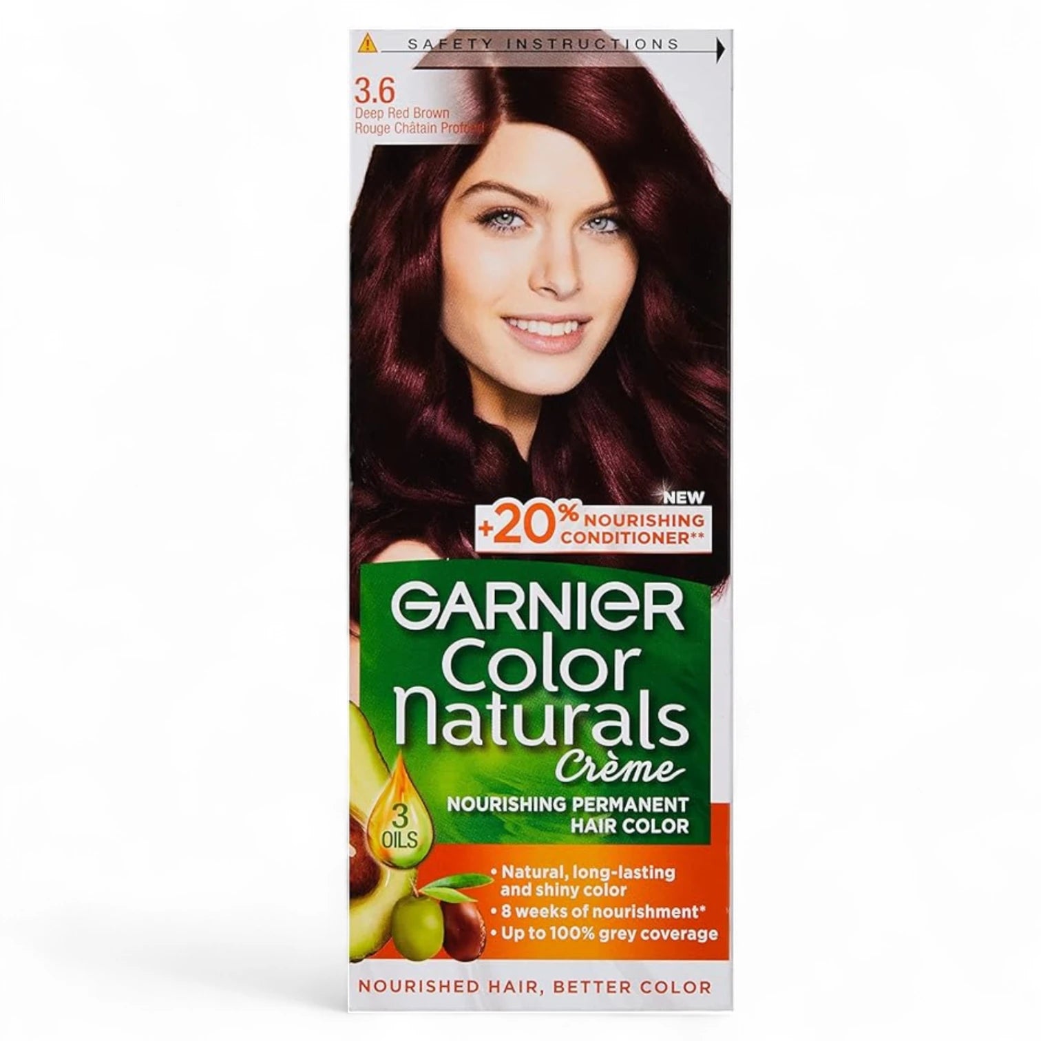 Garnier Color Naturals Crème Hair Color 3.6 Deep Red Brown | Permanent Nourishing Hair Dye with Olive, Avocado & Shea Oils | 100% Grey Coverage, Long-Lasting Color & Shine - Damoo