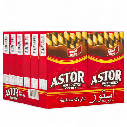 Astor Chocolate Wafer Stick – Pack of 12 x 40g – Original Recipe Rolled Wafers with Creamy Chocolate Filling – Halal Certified Crunchy Snack – 480g Total - Damoo