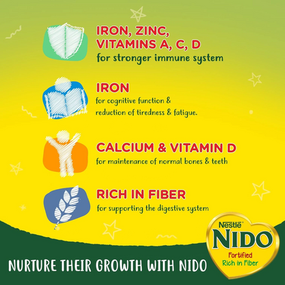 NIDO Fortified Milk Powder Tin 900g – Full Cream Instant Milk for Family Nutrition – With Fiber, Iron, Zinc, Vitamins A, D & C - Damoo