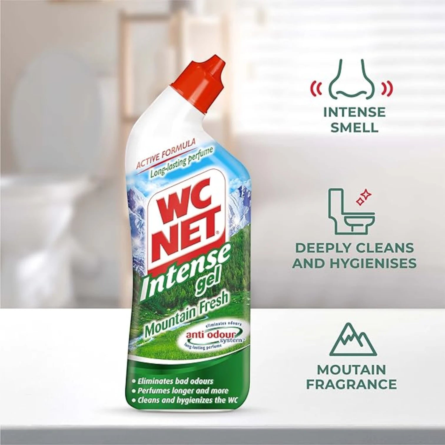 WC Net Liquid Toilet Cleaner – Mountain Fresh, 750ml (2+1 Free) | Active Oxygen Formula with Essential Oils | Prevents Limescale & Ensures Lasting Hygiene