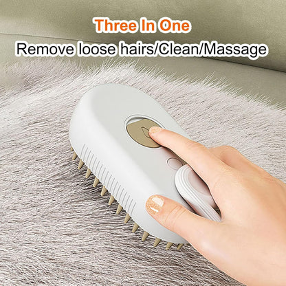 3-in-1 Cat Steam Brush – USB Rechargeable Pet Grooming Brush with Steam, Massage & Hair Removal Functions | Soft Round Comb Teeth, Safe for Cats & Dogs, Anti-Static, Portable Design for Home or Travel - Damoo