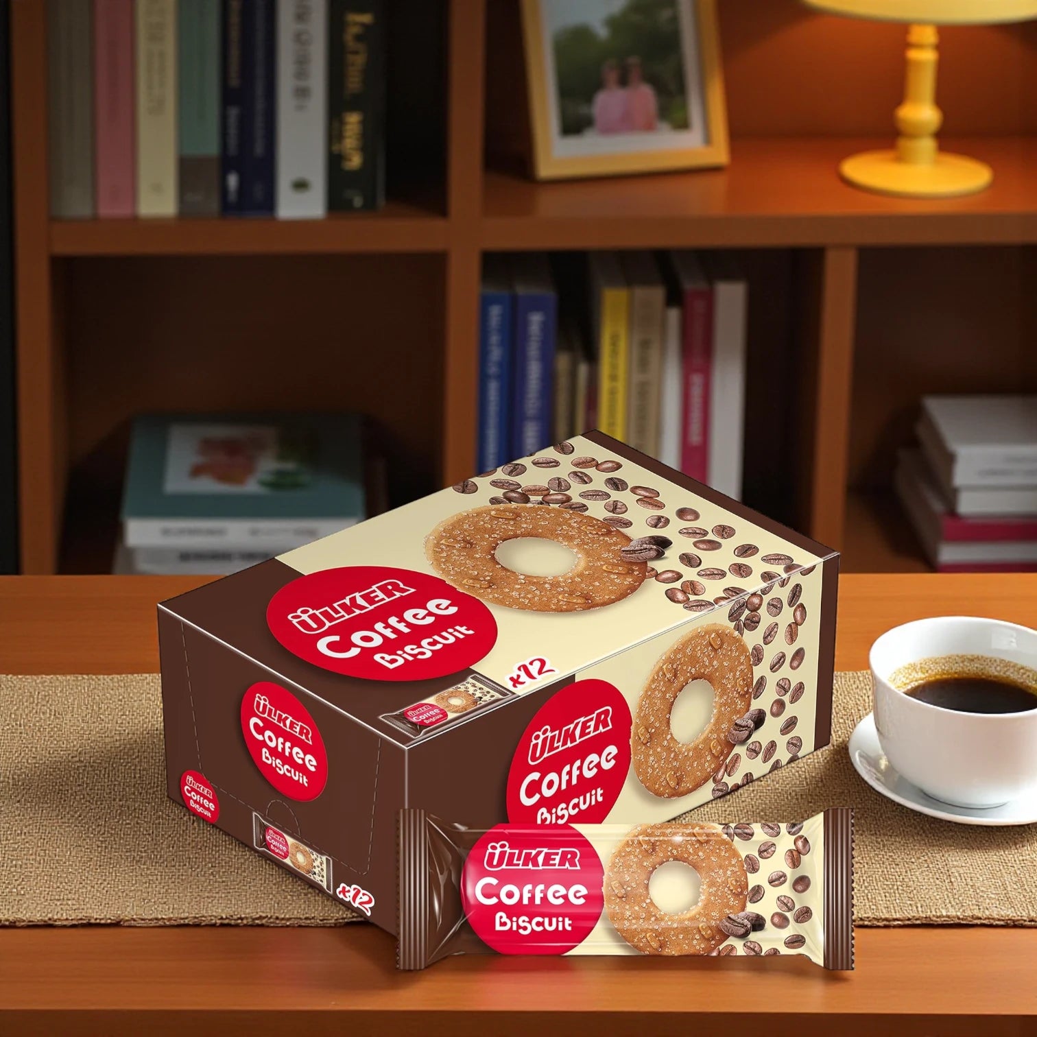 Ülker Coffee Biscuits – 696g Family Pack (12 Pieces) | Ring-Shaped Crunchy Biscuits with Real Coffee Flavor | Individually Wrapped, Perfect with Tea or Coffee – Ideal for Snacking, Sharing, and Gifting - Damoo