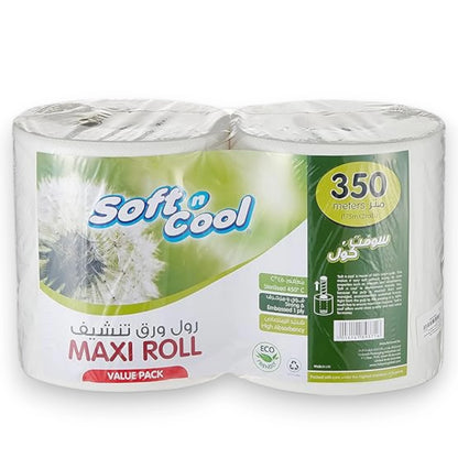 Soft N Cool Maxi Roll Value Pack – 2 Rolls x 350m | Sterilized, Embossed, High Absorbency & Eco-Friendly Kitchen Towel - Damoo