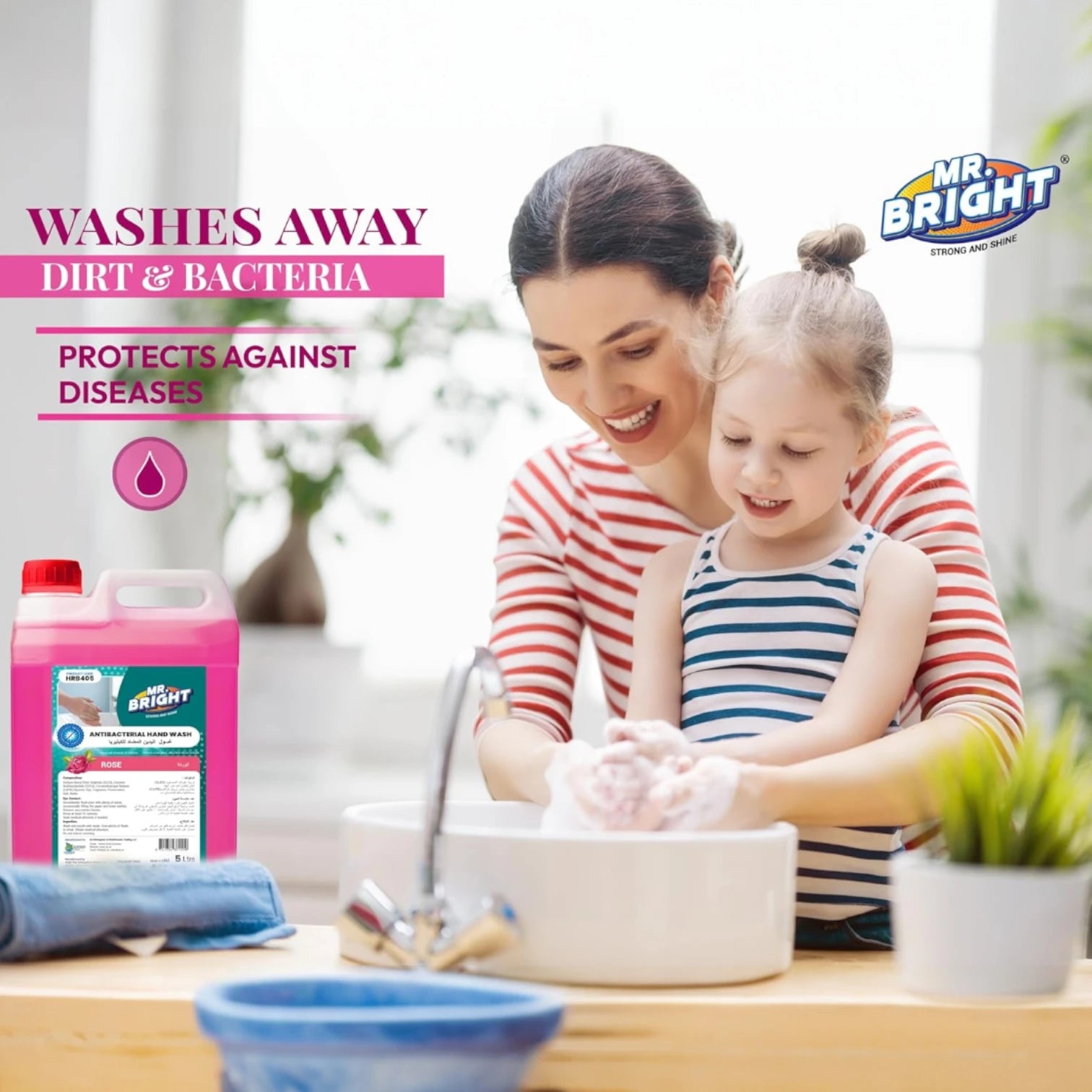 Mr. Bright Antibacterial Hand Wash Refill – Rose Scent – 5L – Skin-Softening, Moisturizing Liquid Soap That Kills 99.9% of Germs - Damoo