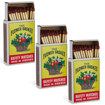 3 Pieces Flower Basket Safety Matches – Premium Quality Matchsticks Made in Sweden for Reliable Fire Lighting