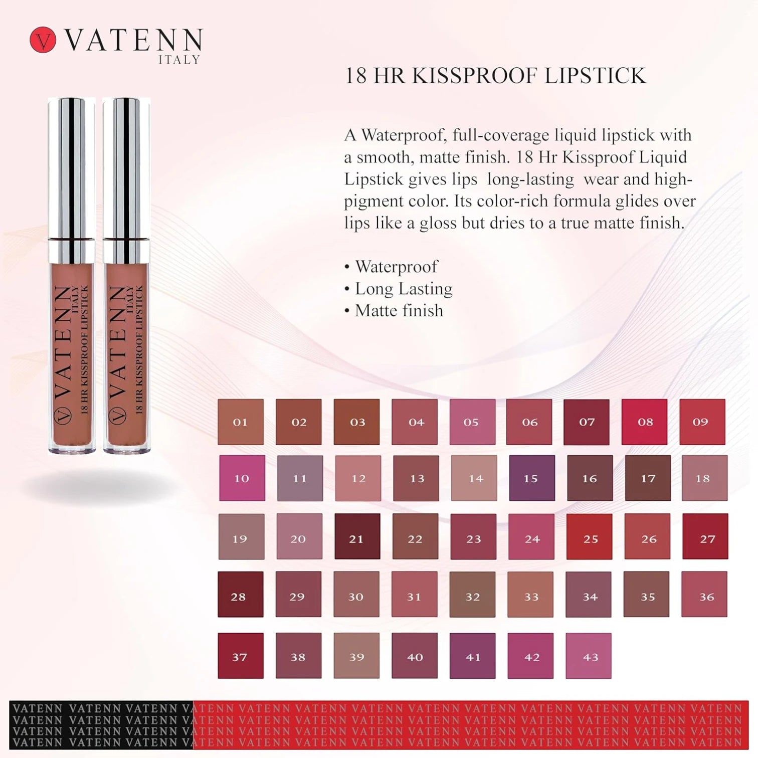 Vatenn Italy 18 Hr Kissproof Liquid Lipstick – Shade 03 Mahogany, Waterproof Long-Lasting Matte Finish, High-Pigment Full-Coverage Lip Color - Damoo