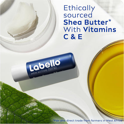 Labello Men Active Lip Balm – 24H Moisture with SPF 15, Improved Formula, Shea Butter & Natural Oils – Hydrating & Protective Lip Care for Men (4.8g)