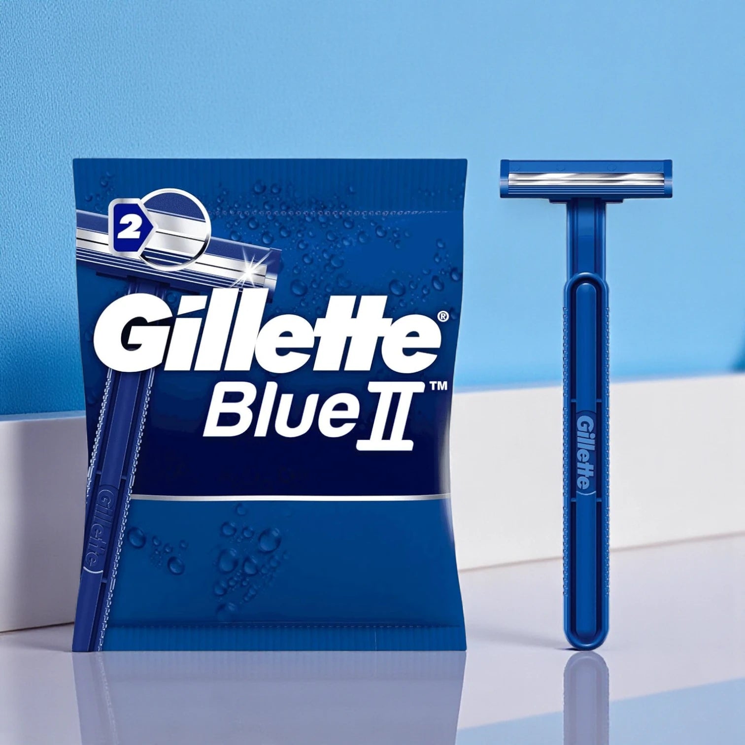 Gillette BlueII Men’s Disposable Razors – 2 Chromium-Coated Long Lasting Blades, Fixed Head – Pack of 5 - Damoo
