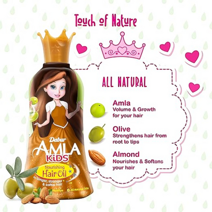 Dabur Amla Kids Nourishing Hair Oil for Long, Strong & Soft Hair with Amla, Almond & Olive Oils – 200ml - Damoo