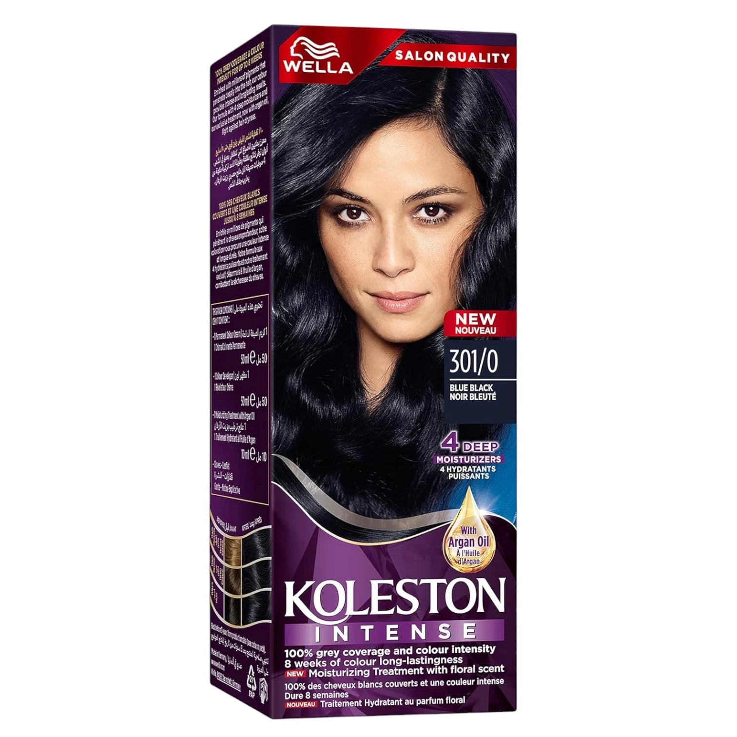 Wella Koleston Intense Hair Color Cream 301/0 Blue Black – 100% Grey Coverage, Argan Oil Infused, Long-Lasting Color for 8 Weeks – Salon Quality Permanent Hair Dye – 1 Tube - Damoo