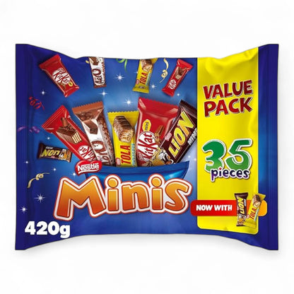 Nestlé Mini Mix Chocolate – 35 Assorted Mini Bars, 420g Value Pack | Includes Milk, Dark & White Chocolate | Perfect for Sharing, Parties, & On-the-Go Snacking - Damoo