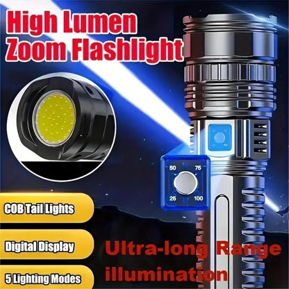 Super Bright LED Tactical Flashlight – 1000m Long Range Rechargeable Torch with Zoomable Beam, Lightweight & Durable Material – Powerful LED Handheld Light for Outdoor Camping, Hiking, Security, and Emergency Use - Damoo