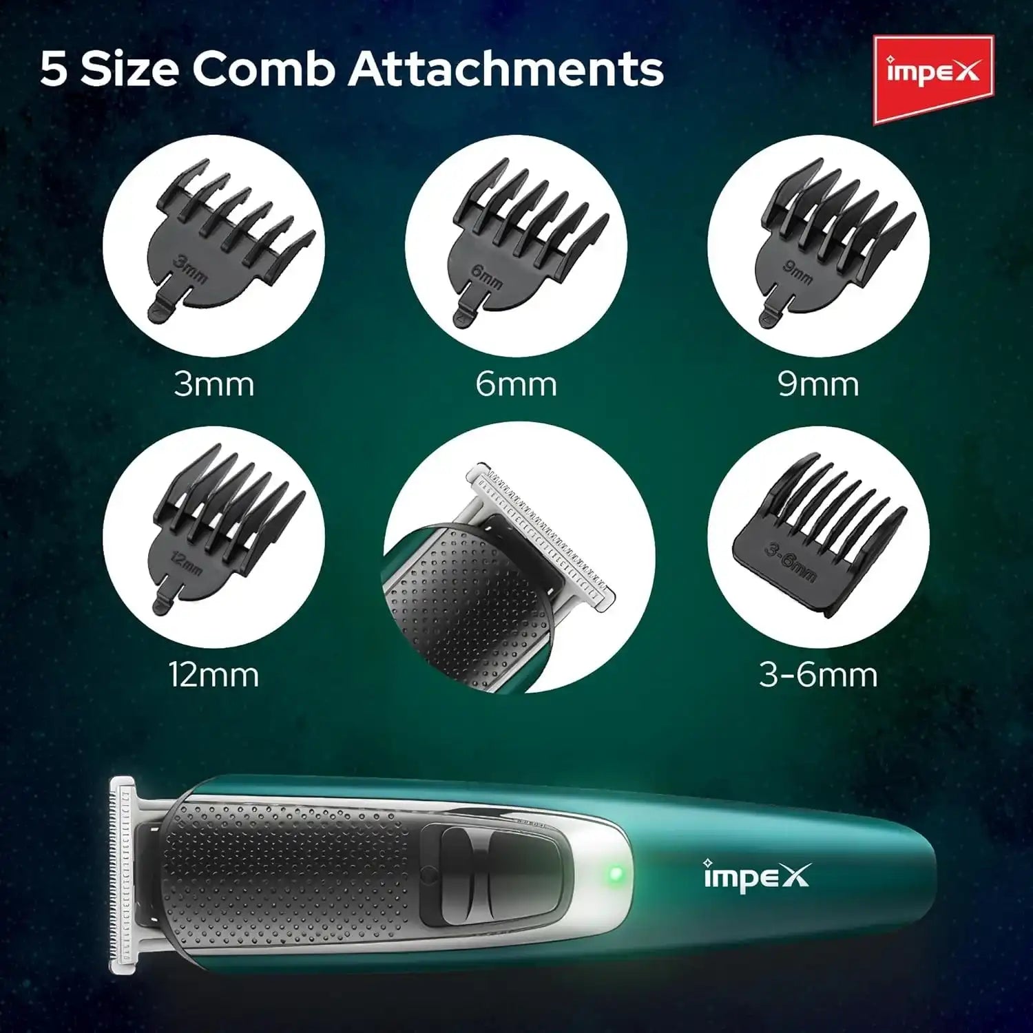 Impex 11-in-1 Grooming Kit for Men – Cordless Hair Clipper, Nose & Ear Trimmer, Precision Trimmer, Micro Shaver, USB Rechargeable, 1300mAh Battery, 5 Comb Attachments, 3-Hour Runtime – Black & Blue -  GK 403 - Damoo
