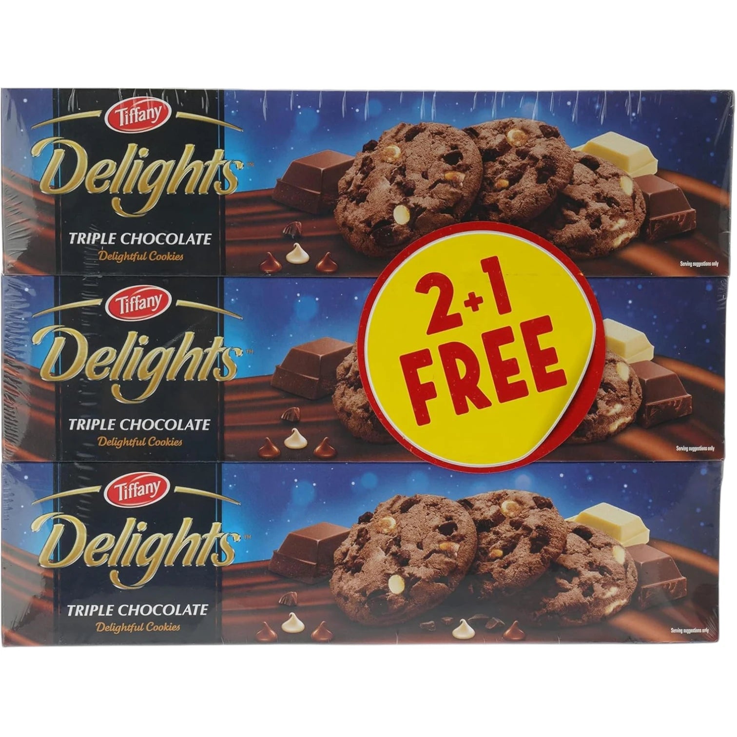 Tiffany Delights Triple Chocolate Chip Cookies – 3 x 90g Pack | ChocoChip Cookies with Milk, White & Dark Chocolate - Damoo
